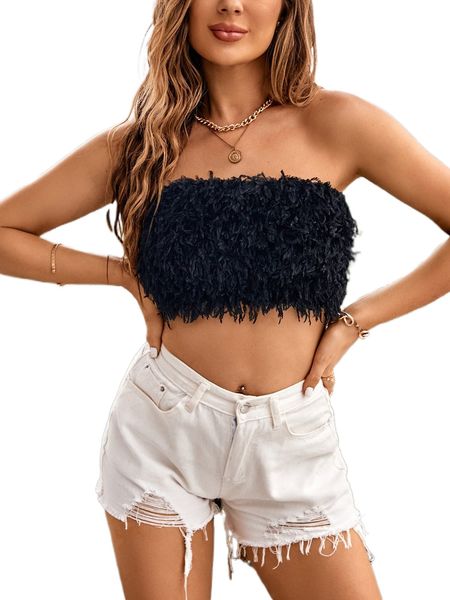 

solid fuzzy crop tube m5zc#, White