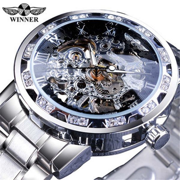 

winner hollow out band watch men's zhang xian luxury manual machinery leisure net popular men's watch a11, Slivery;brown
