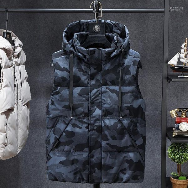 Мужские жилеты Зимние мужчины плюс размер 6xl 7xl 8xl 9xl 10xl Parka Vest Vistecoat Hoodie Camouflage Безусловные куртки теплые Guin22