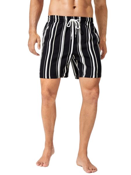 

men striped drawstring waist shorts l6gx#, White;black