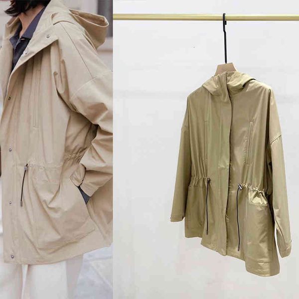

women's trench coats 22 waterproof and windproof short style waist closing slim hooded stand collar windbreaker casual coat women', Tan;black