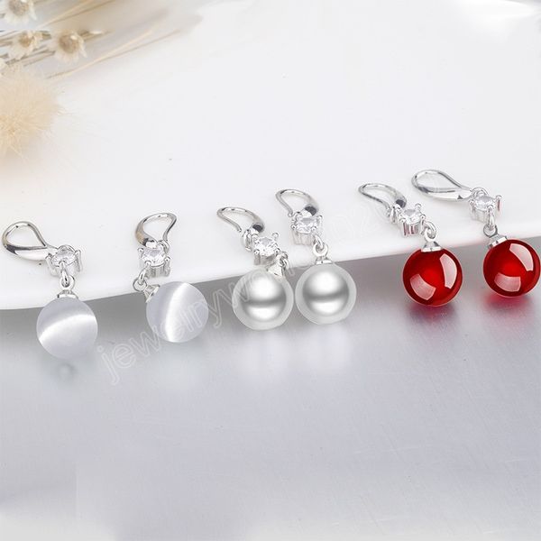 

fashion vintage opal cat eye stone dangle earrings for women girls elegant imitation pearls drop earrings wedding jewelry gift, Silver