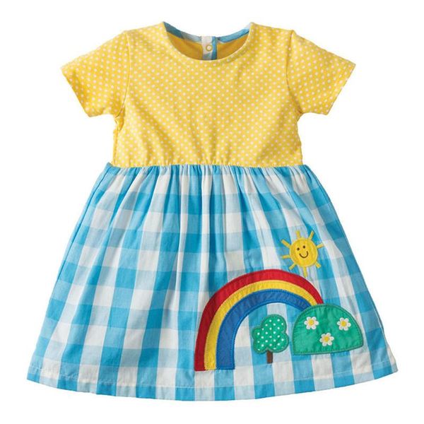 

girl's dresses jumping meters summer toddler girls rainbow dots cotton children's clothes fashion kids dress birthday wear, Red;yellow