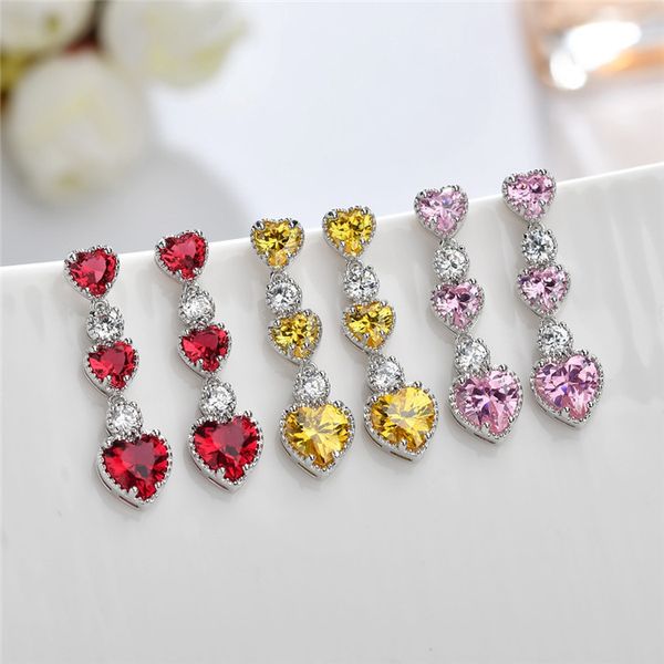 

charm love earrings copper inlaid aaa zircon crystal korean fashion earrings 925 sterling silver factory direct sales, Golden