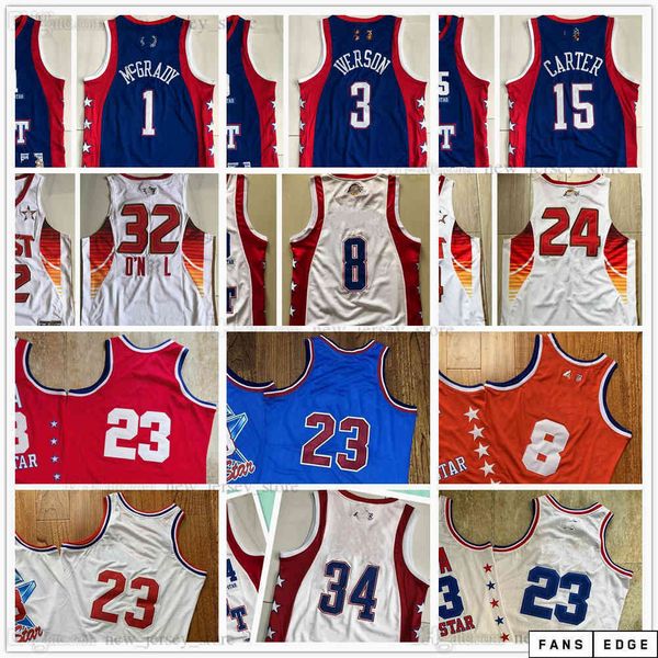 

authentic stitched mitchell and ness basketball jerseys 2003 2004 all tracy star 1 mcgrady vince 15 carter retro hardwoods allen 3 iverson, Black;red