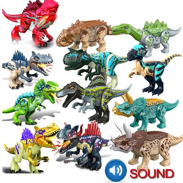 Lepinler Bloklar Minifig Big Boyut Ses Montajlı Yapı Taşları ile Dinozor Dünya Triceratops Tyrannosaurus Hayvan Model Tuğla Çocuklar İçin Tuğla