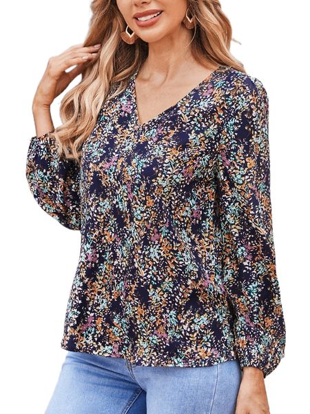 

emery rose ditsy floral print v neck blouse b4ze#, White