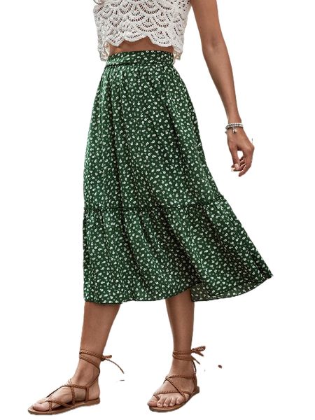 

ditsy floral print frill trim skirt g0ji#, Black