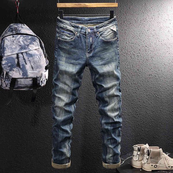 

men's jeans fashion fashion brand used jeans men's trend simple and versatile loose straight pants 8co7, Blue
