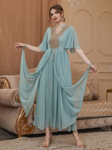 

guipure lace insert butterfly sleeve overlay dress w5yl#, Black;gray