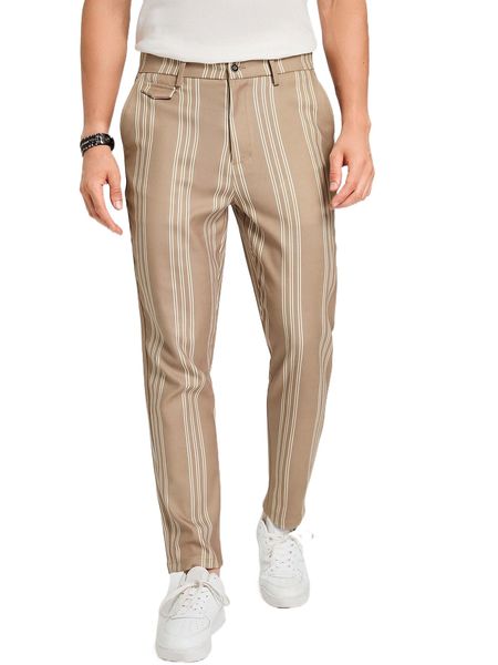 

men striped print tailored pants 35cj#, Black