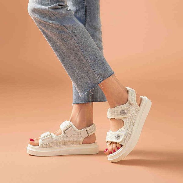 Beautoday Plattform Sandalen Frauen Gitter Runde Nase Haken Schleife Plaid Tuch Sommer Casual Damen Outdoor Schuhe Handgemachte J220527