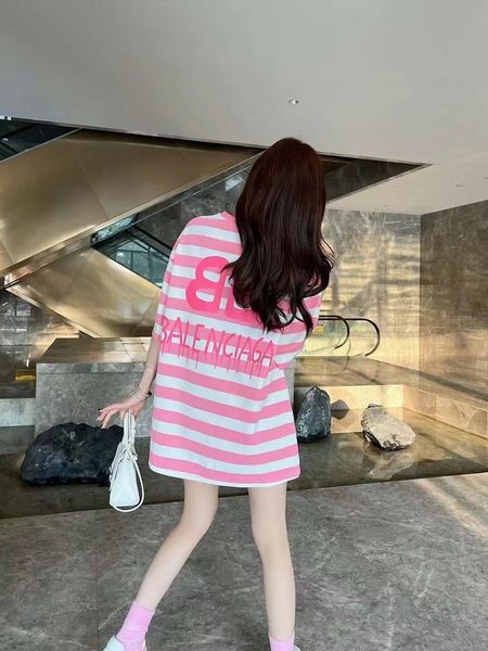 

2022 summer new design large size women's t-shirt simple classic stripe color clash super comfortable europe and the united states sell, Black