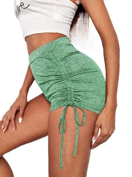 

drawstring knot side marled shorts 12am#, White;black