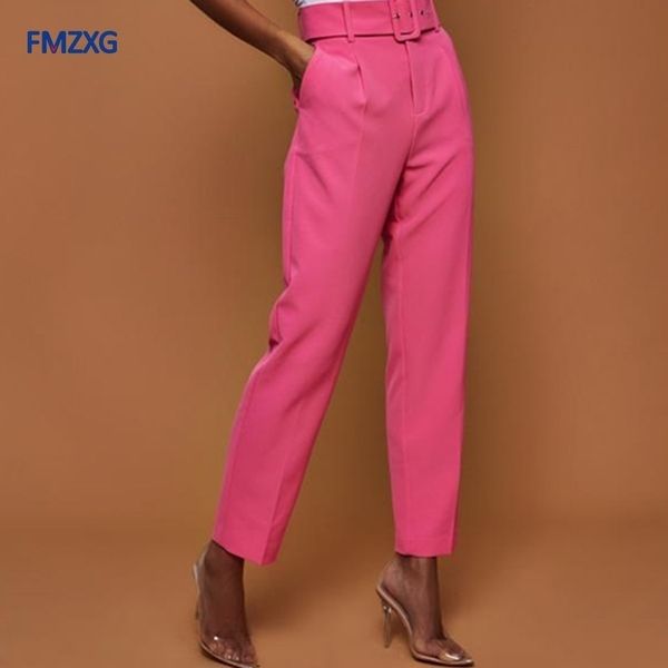 

women autumn harem pants formal anklelength trousers candy colors female classic high waist office lady sashes slim white pants y200418, Black;white