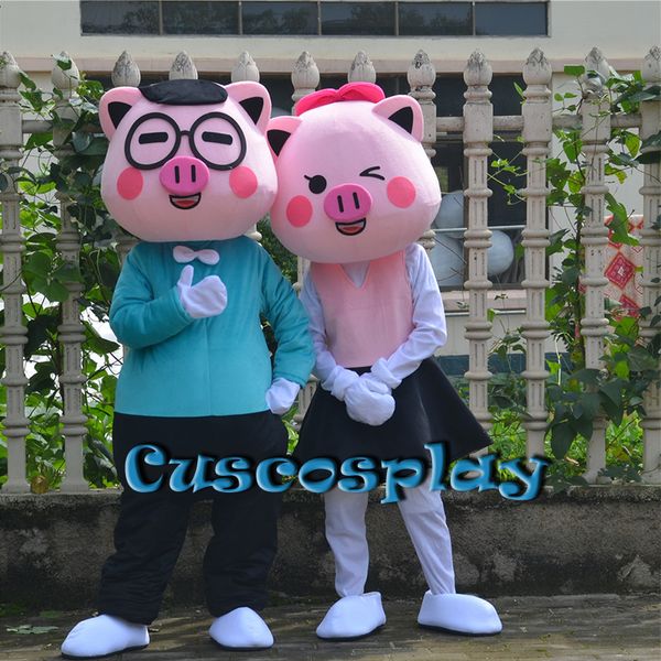 Mascote boneca traje adulto porco cor-de-rosa desenhos animados mascote traje família pequeno porco zhu xiaoxuan fantasia vestido traje outfit halloween natal par