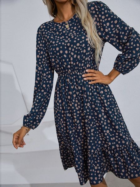 

dalmatian print ruffle hem dress 05xq#, Black;gray
