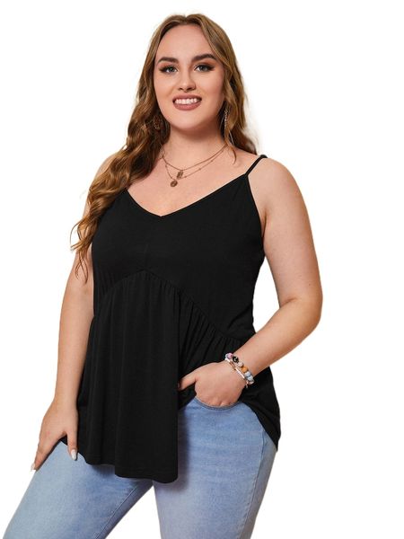 

plus ruffle hem cami e8lz#, Black