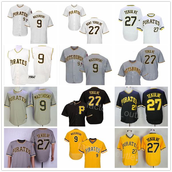 

men throwback 1960 1979 baseball retro 9 bill mazeroski jersey 27 kent tekulve vintage pullover all stitched cool base cooperstown flexbase, Blue;black
