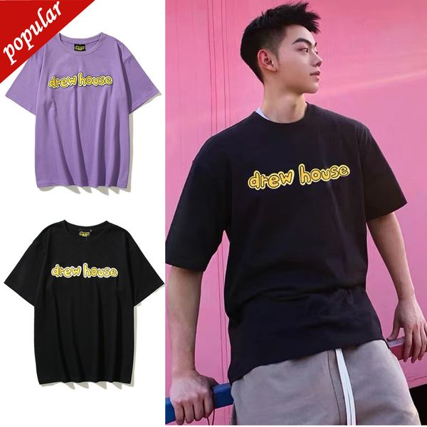 

brand men's fashion trend clothing wholesale summer lettered slogan casual loose smiling face short sleeve t-shirt, White;black
