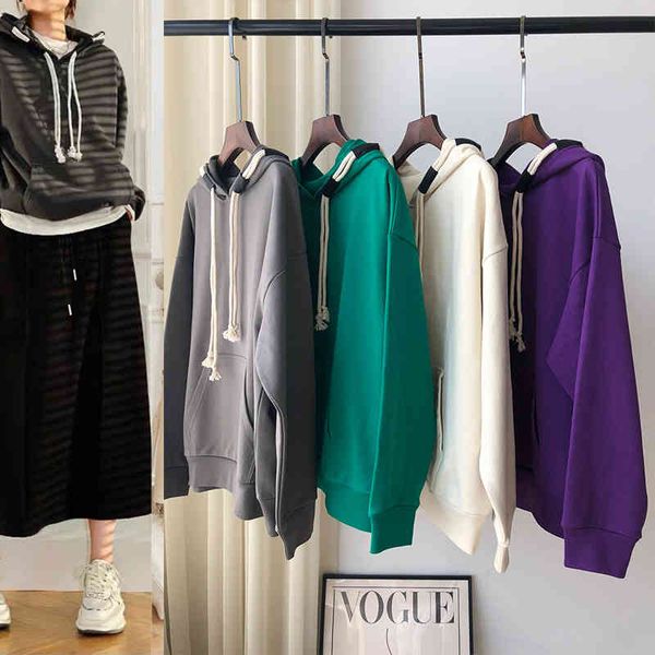 

women's hoodies sweatshirts p185200 four color loose hooded women's sweater, Black