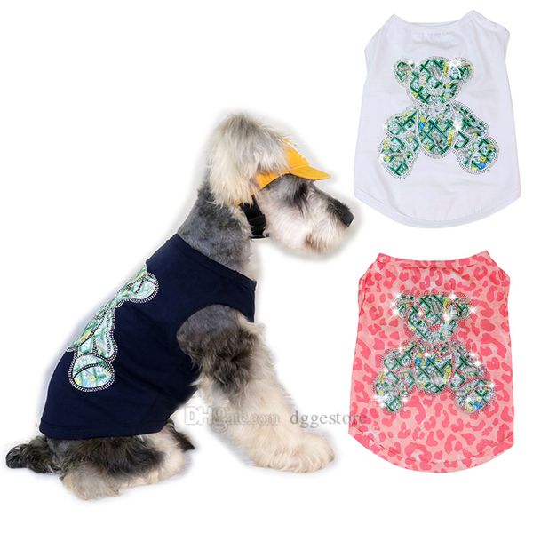 

designer dog clothes diamond studded cute bear dog apparel spring summer cotton ventilation leopard print pet shirts for small medium dogs s