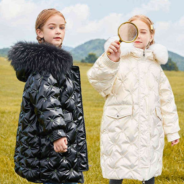 

-30 grade girls winter down jacket snowsuit long over knee warm boys and girls parka jacket girl clothes 5-12y j220718, Blue;gray