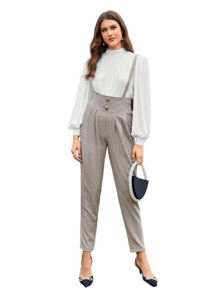 

plaid button detail overall r2dy#, Black;white