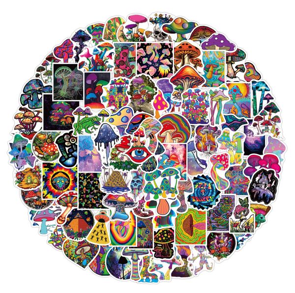 

100 pcs/set water bottle stickers color mushrooms for skateboard car lappad kids bicycle motorcycle helmet decor guitar ps4 phone decal pvc