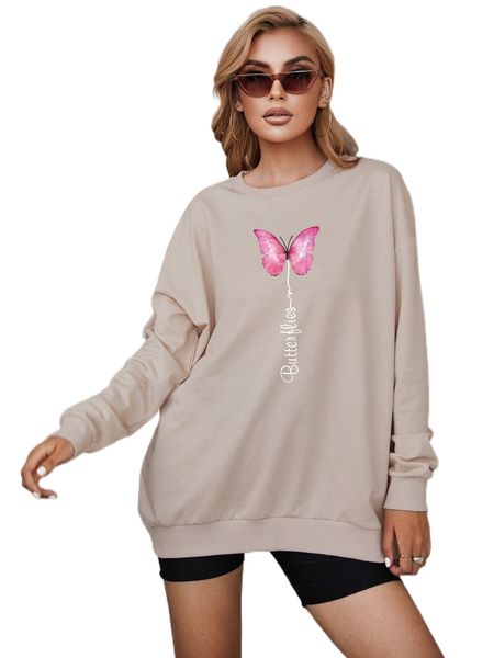 

butterfly & letter graphic sweatshirt b3oh#, Black