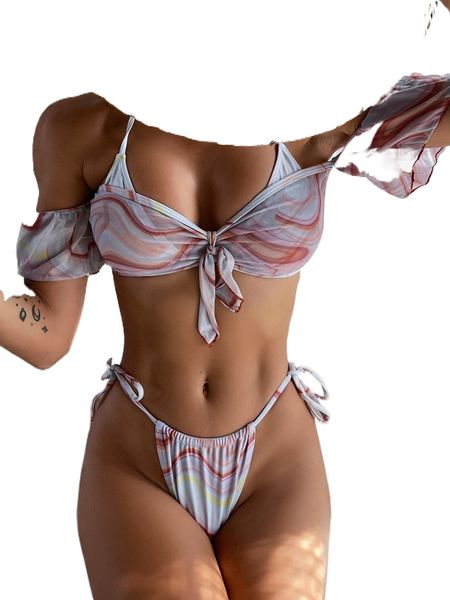 

3pack fluid pattern triangle bikini swimsuit & cover up y9na#, White;black