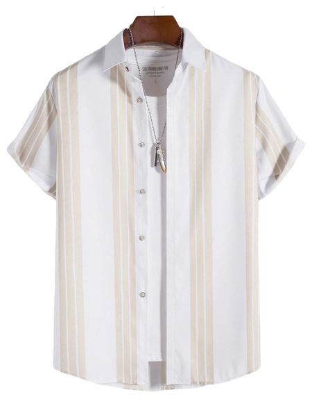 

men 1pc striped print shirt h8v3#, White;black
