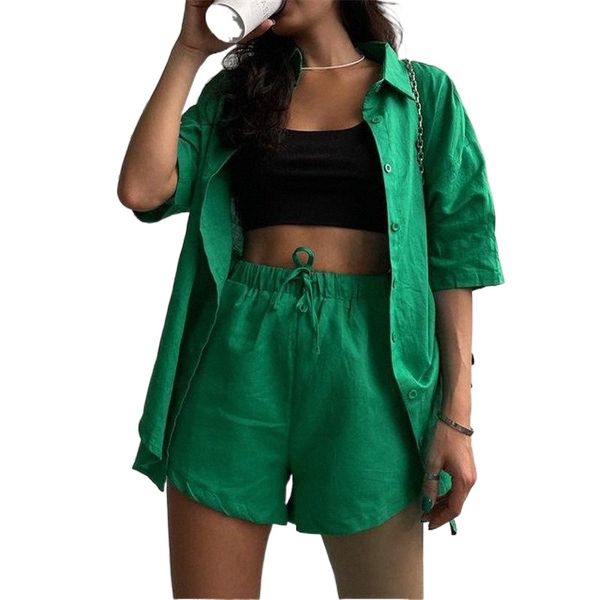

women's tracksuits casual lounge wear summer green tracksuit women shorts set short sleeve shirt and loose mini two piece k2ge#, Gray