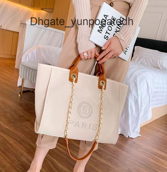 

fashion classic label pearl beach bags luxury evening bag designers canvas portable large capacity female handbag brand ch women big handbag