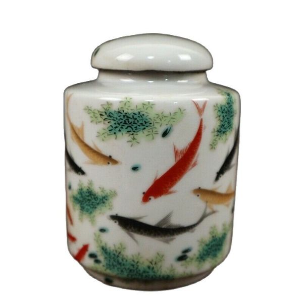 

chinese old porcelain pastel fish fun pattern lid jar receiving pot, Silver