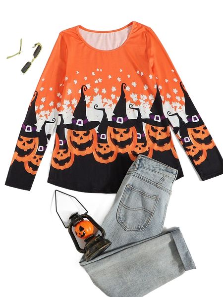 

halloween print round neck tee d2ya#, White