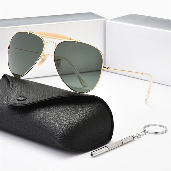 

classic brand sunglasses men women fashion vintage pilot metal alloy driving glasses outdoor shooting goggles gafas de sol 3407293g, White;black