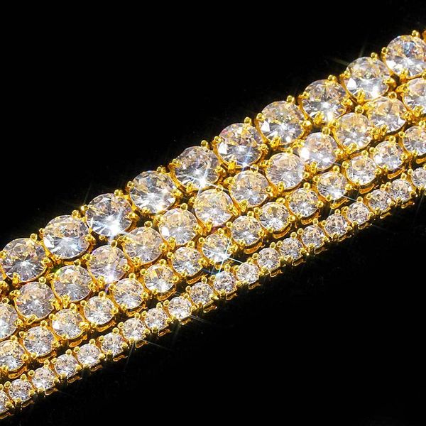 2022 Теннисная цепь хип -хоп ювелирные изделия циркония на камнях ожерелье Женщины Мужчины 3 мм 4 мм 5 мм 6 мм золото и серебряные ожерелья