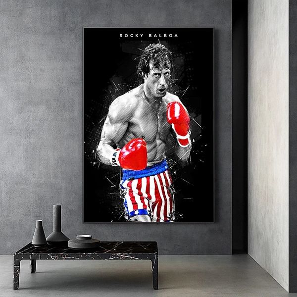 Moderno Acquerello Astratto Rocky Balboa Boxe Bodybuilding Canva Pittura Poster Stampa Wall Art Motivazionale Immagine Home Decor