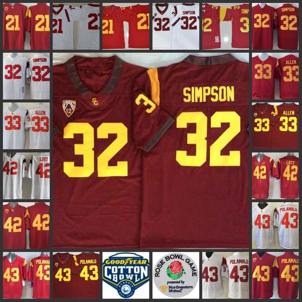 Su'a reswens Jersey O.j Simpson Marcus Allen Michael Bowman Sam Darnold 9 KEDON SLOVIS RONNie Lott Troy Polamalu Robert Woods 5 Reggie Bush 6 Mark Sanchez 7 Matt Barkley