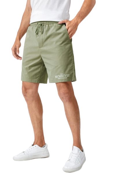 

men slogan graphic drawstring waist shorts u2lo#, White;black