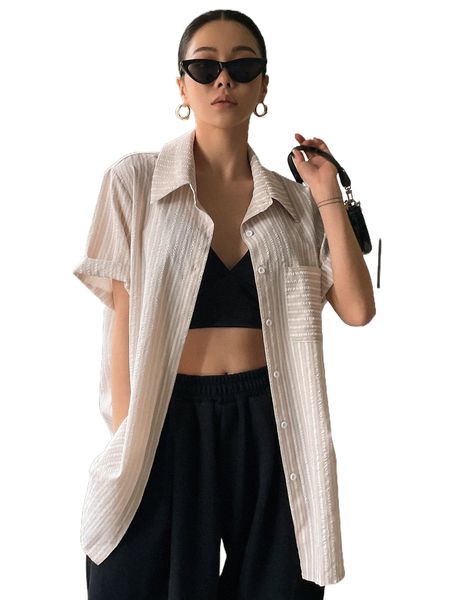 

dazy striped pocket front button up blouse a8ij#, White