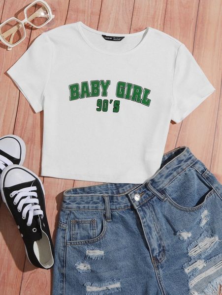 

letter graphic rib-knit tee c0xm#, White