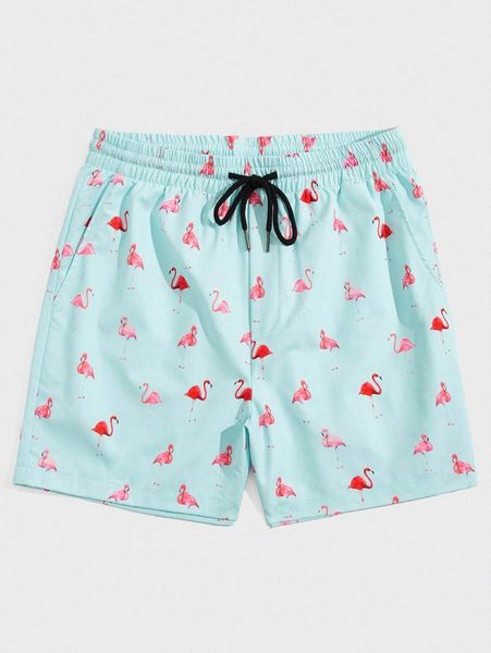 

men flamingo print drawstring waist shorts p0e8#, White;black