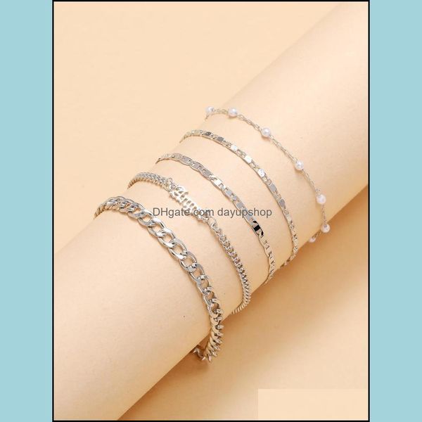 

charm bracelets stillgirl 5pcs punk sier color chain pearl bracelet for w dhvhj, Golden;silver