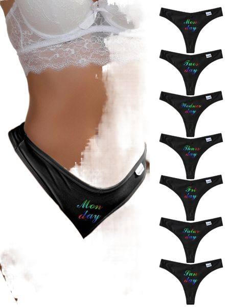 

7pack letter graphic thong l8im#, Black;red