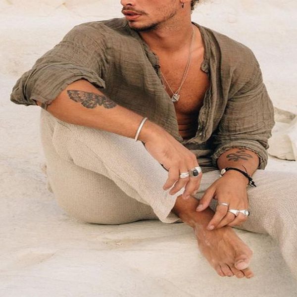 

vintage loose solid cotton shirts men long sleeve turn-down collar shirt button-up casual cardigan mens clothes streetwear, White;black