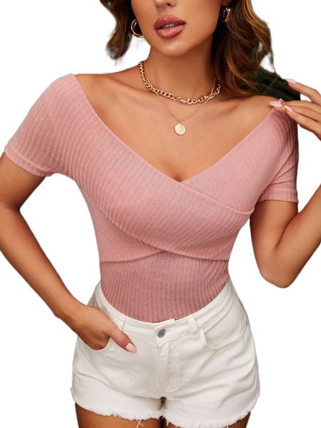 

tall solid off the shoulder ribbed knit tee j1d8#, White