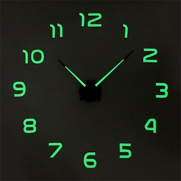 Relógios de parede luminosos relógio grande relógio Horloge 3d DIY acrílico espelho adesivos quartzo duvar saat klock moderno relógio de parede mudo 201202