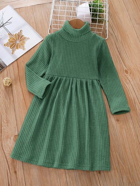 

little girl's high neck striped knitted dress she, Red;yellow